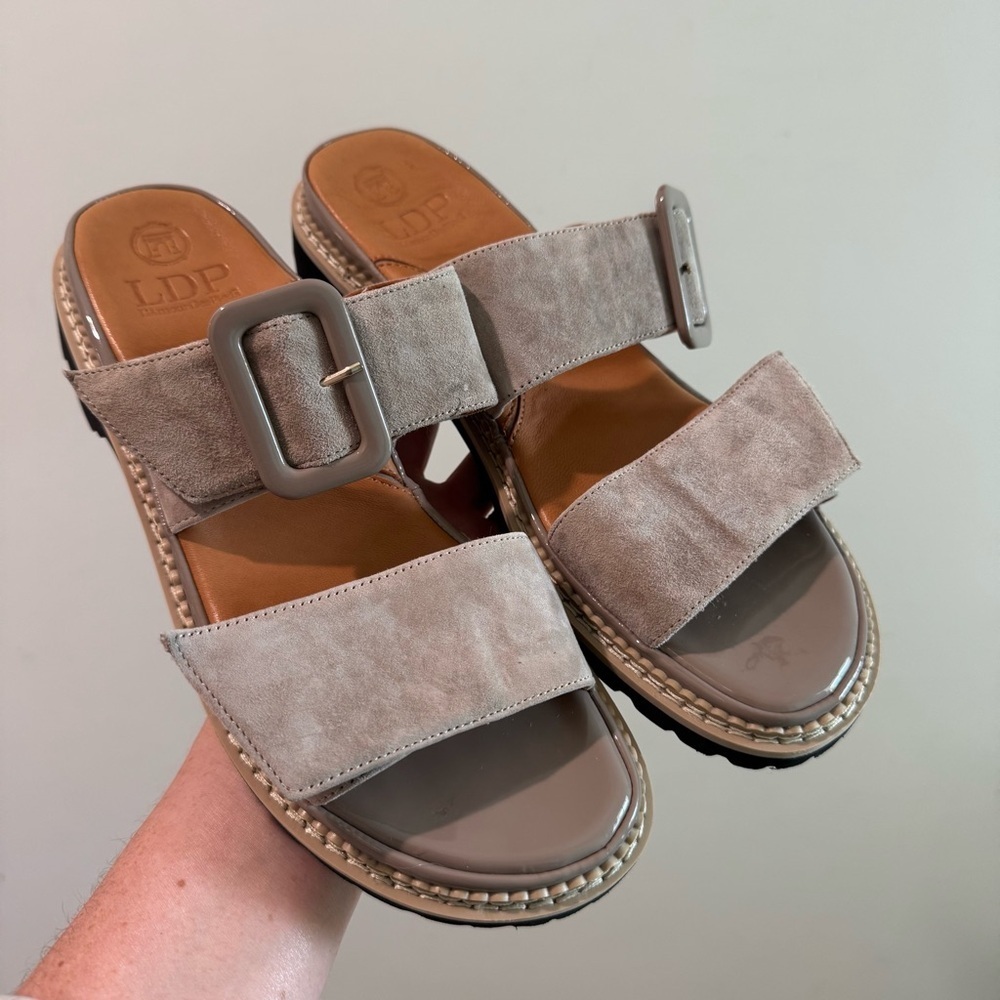 L'Amour Des Pieds Dalbir Platform‎ Slide Sandals Taupe Size 9.5M